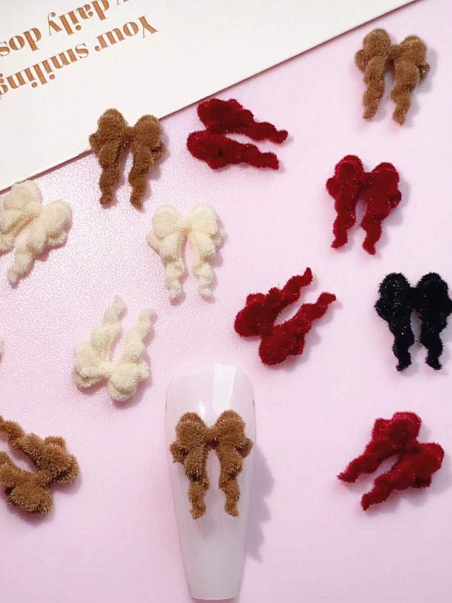 50 piezas de estilos de otoño e invierno, decoraciones de arte de uñas con diseño de lazo de felpa y felpa, DIY, accesorios de uñas con lazo, productos para uñas, encantos para uñas, accesorios para uñas - Multicolor - Ver 1