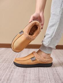 Men's Warm Slippers, High-Quality Fashion Stitched Design, Comfortable Plush Lining, Thick Warm Solid Color, Durable Non-Slip For Indoor/Outdoor, Travel & Leisure, Knitted Material - Coffee Brown - View 3