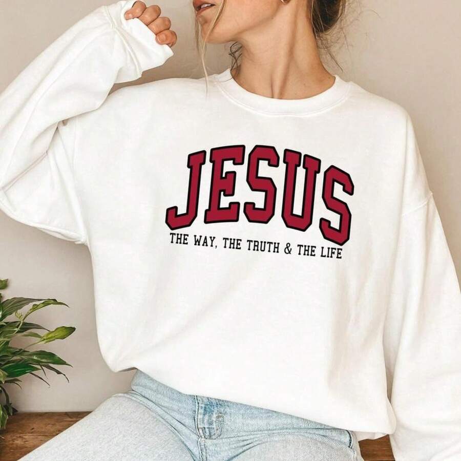 Christian Sweatshirt Jesus Sweatshirt Faith Sweatshirt - Crewneck Love Like Jesus Pray Sweatshirt-Autumn/Winter Collection:Unisex Loose Fit Sweatshirt - 白色 - 查看 1