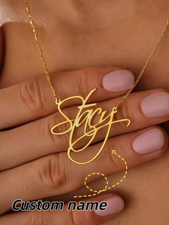 1 Piece Of Personalized Name Necklace With A Custom Font Style Gold Metal Pendant. An Elegant Bohemian-Style Jewelry Gift, This Name-Customized Necklace Is Perfect For Women, A Fashionable Piece Of Jewelry, And A Birthday, Christmas, Halloween, Valentine's Day, Or Anniversary Gift. Suitable For Everyday Wear And Vacations.