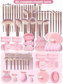 Ultimate 62PC Pro Makeup Master Kit: 36 HD Brushes + 5D Sponge Tech System (15 Sponges/Puffs) Makeup Brush Cleaning Station & Travel Essentials - Pink - View 1