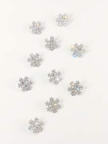 10个圣诞水钻雪花发夹，女士秋冬侧刘海夹，新年水钻雪花发饰，女士发饰，发爪，发夹，发卡 - 銀色 - 查看 5