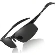 DUCO Mens Sports Polarized  UV Protection  For Men 8177s - 黑色鏡框 白色圓點 灰色鏡片 - 查看 1