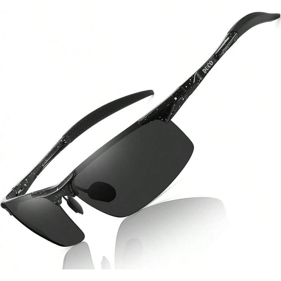 DUCO Mens Sports Polarized  UV Protection  For Men 8177s - 黑色鏡框 白色圓點 灰色鏡片 - 查看 1