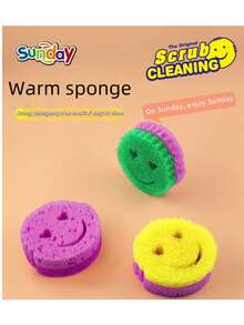 3pcs Smiling Face Multi-Functional 2-Layer Temperature Sensitive Scrub Sponge, Effective Cleaning, Double-Sided Kitchen Sponge - Temperature Sensitive, Scratch-Resistant Cleaning Pad, Suitable For Tableware And Modern Kitchen Sinks