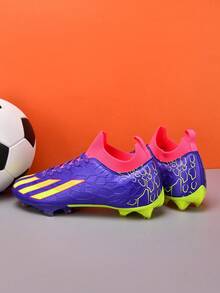 1 paire de chaussures de sport professionnelles unisexes basses pour l'extérieur, en herbe naturelle, avec lacets avant en PU, crampons longs AG/FG, pour jeunes, campus, football américain - Prune - Voir 5