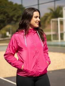 Women's Windbreaker Jacket Without Lining In Memory Fabric With Water-Repellent Hood - Pink - View 1