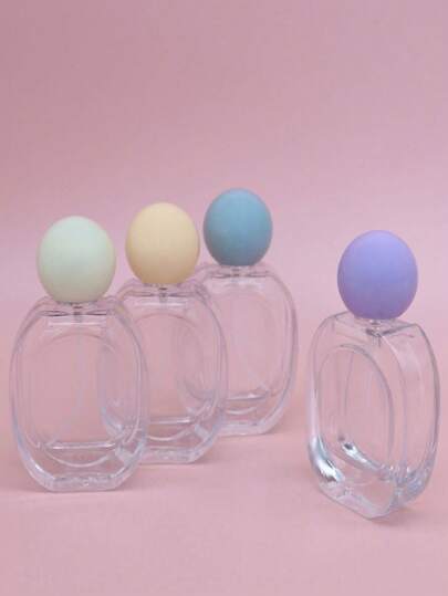 1pc Portable Perfume Dispenser, 30ml Oval Glass Perfume Bottle, Elegant Cosmetic Spray Bottle, Colored Round Cap Dispenser.