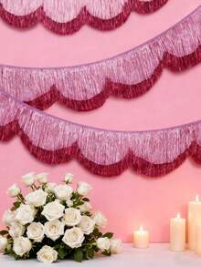 Pink Scalloped Metallic Tinsel Banner, Pink Fringe Backdrop 5.9 Ft Pink Foil Fringe Garland, Fringe Banner - Layered Party Tinsel Garland For Party Banners Bachelorette Decorations, Birthday Photo Booth Backdrop, Happy Birthday Decor, New Year Party Decor, Bridal Shower Wicked Banner,Valentines Decor - Multicolor - View 4