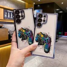 Adecuado para funda de teléfono S25 ULTRA/S25/S24 Ultra/S24 S23/S23 FE/S23 Ultra/S22 S21 S20 FE S20 Ultra A03s A04E/M04 A05s A06 4G A13 4G A15 4G/5G A25 5G A32 4G A55 5G A03 A04 A05 A12/M12 4G A13 5G/A04S A16 4G/5G A35 5G S20 S20 Plus A34 con asa de graffiti, funda de teléfono unisex de TPU electrochapado, funda protectora transparente impresa con protección de marco de lente - Colores mixtos - Ver 9