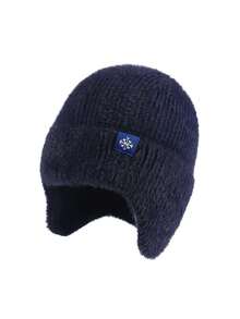 Women's New Knitted Beanie Hat, Autumn/Winter Furry Ear Warmer Hat, Korean Fashion Black Color Casual Polyester Embroidered Snowflake Skull Cap Winter New Unisex Snowflake Logo Thermal Lined Thick Soft No Brim Knitted Cap, Outdoor Cycling Sport Ear Warmer Hat, Windproof Cold-Proof Headwear, Thermal Beanie - Multicolor - View 18