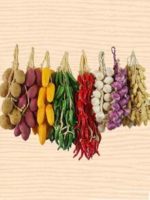 Realistic Vegetable Hanging Decor, Lifelike Fruit String, Vegetable String, Realistic Garlic Slices And Chili Slices, Strung With Hemp Rope, Durable PS Plastic Farmhouse Halloween Decor, Traditional Home Outdoor Holiday Ornament - Multicolor - View 3