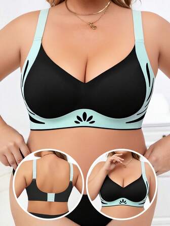 大码无钢圈运动文胸，撞色花卉印花，支撑性强，减震透气