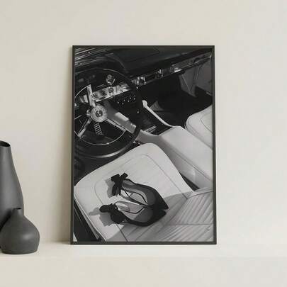 1pc Framed/Unframed Black White Luxury Car Heels Fashion Canvas Poster Vintage Wall Art Print Minimalist Aesthetic Decor Retro Painting For Apartment,Living Room,Bedroom,Modern Home Decoration