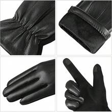 Winter Fashion Leather Gloves For Men, Finger Touchscreen Texting Wool Lined Warm Windproof Suede Driving Gloves - màu nâu - Xem 9