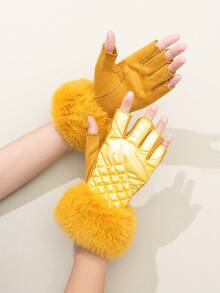 1pair Deerskin Plush Mitten Gloves With Open Thumb And Index Finger, Touchscreen Function, Fashionable And Warm For Women Driving