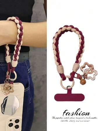 1pc New Minimalist Braided Wrist Phone Lanyard, Durable Wrist Strap Keychain Suitable For General Use