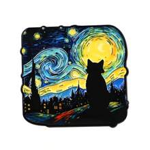 Klassischer Van Gogh Malstil Soft Emaille Pin Herren Broschen für Kleidung, Damen Anstecknadeln für Rucksack, schwarze Katze Abzeichen Pins Accessoires Schmuck Geschenke