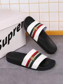 23# Plus Size Men's Summer Slippers, Size 36-50, Outdoor Comfortable Casual Shoes, Lightweight Non-Slip House Slippers, Wear-Resistant Breathable Men's Sandals, Outdoor & Daily Wear (Asymmetric Pattern). The Soles Of These Slippers Are Made Of EVA Material. Do Not Expose To Direct Sunlight For A Long Time, Otherwise The Shoes Will Shrink. - 217 White - View 3