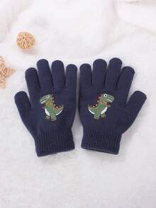 2 Pairs Boys' Warm Protective Dinosaur Print Gloves, Autumn/Winter - Multicolor - View 4