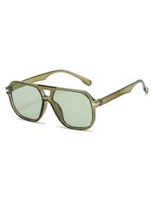 1 par de gafas de hombre de color verde oliva con montura cuadrada de PC, puente doble, unicolor minimalista, de moda para el streetwear - Verde Oliva - Ver 2