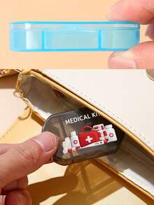 1pc Oval-Shaped Pill Box, Letter Printed, 3-Compartment Portable Pill Case, Mini Storage Box, Personalized Creative Gift, Suitable For Travel, Outdoor Activities, Purse, Pocket, Unique Design Travel Storage Box, Medicine Organizer - Multicolor - View 2