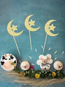 12pcs Eid Mubarak Theme Cupcake Decorations, Crescent Moon & Star Eid Cupcake Decorations, Islamic Ramadan Ramadan Eid Al-Fitr Party Cake Decorations - Multicolor - View 3