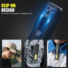 1pc LED/COB Dual Light Source Flashlight With Strong Magnet & Clip-On Design, 6 Modes Multi-Function Portable Work Light, Type-C Rechargeable For Camping Repair Emergency - Multicolor - View 9
