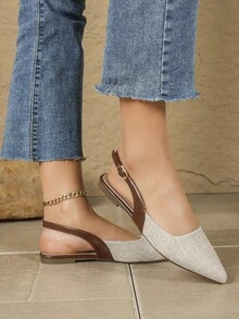 Thời trang nữ đa năng phối màu Giáng sinh & Năm mới Bộ đồ chân váy da mềm đế mềm cổ điển mũi nhọn, phù hợp với mọi mùa - Màu Khaki - Xem 8