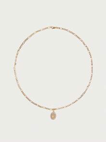 Glisma 1pc Fashionable And Simple Sparkling Copper Virgin Mary Pendant Necklace, Suitable For Gift Giving, Couple, Friends, Best Friends; Suitable For Everyday And Festive Wear And Prayer. - Yellow Gold - View 3