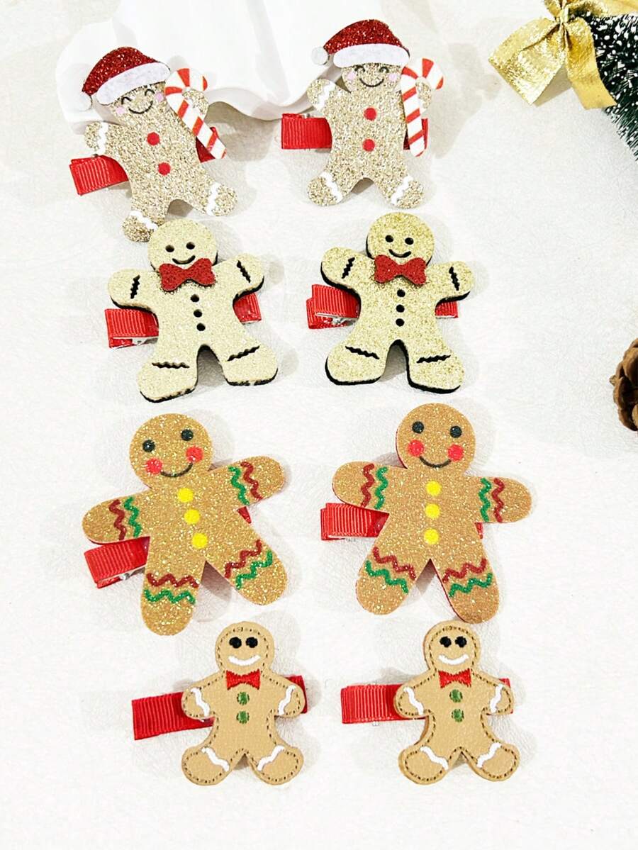 2pcs Women's Christmas Hat Gingerbread Man Bell Candy Tree Leaf Candy Cane Hair Clips Cute Party Streetwear - Multicolor - View 1