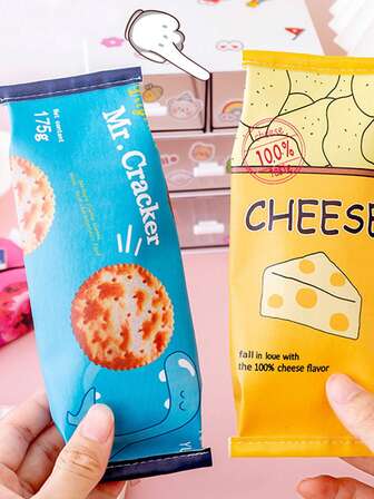 卡通零食铅笔盒文具袋，爆米花和薯条图案收纳袋，理想的圣诞礼物，学校和办公用品，适用于家庭、圣诞节、万圣节、母亲节、情人节、宿舍、办公室装饰、户外活动、冬季礼物、情侣礼物、圣诞派对礼品、日常使用。