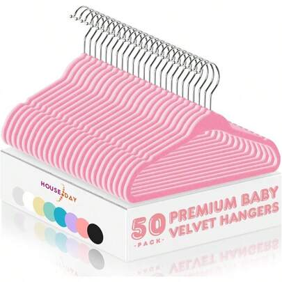 Velvet Hangers 50 Pack, Space Saving Hangers Hangers Velvet Clothes Hanger, 11 Inch Childrens Hangers Small Hangers, Clothes Hangers, Cintres Pour Bb, Pink