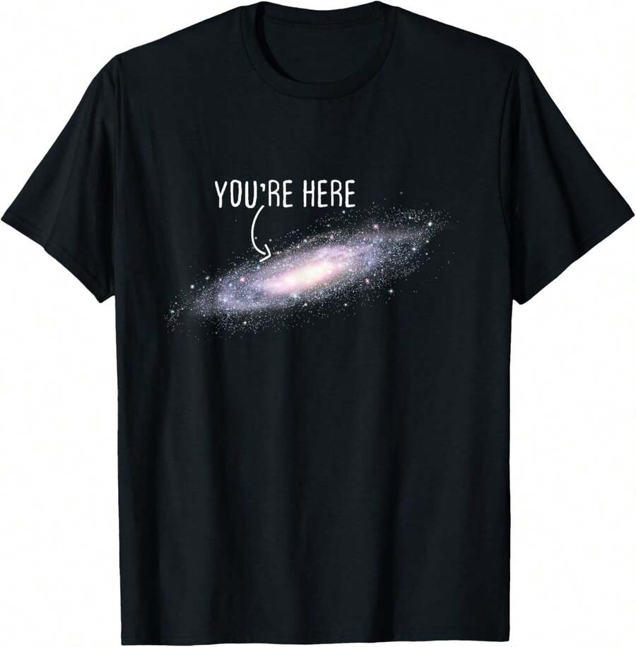 You Are Here Milky Way Science Planet Astronomer T-Shirt,Slogan Print Round Short Sleeve Tee For Women,Unisex Cotton Casual T Shirt - màu đen - Xem 1