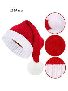 1 件针织圣诞圣诞老人帽，红色和绿色钩针圣诞帽，男女通用圣诞派对针织帽，圣诞礼物温暖，万圣节