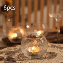 6/12 حامل شموع فوتيف شفاف - حاملات شموع شاي من الزجاج بالجملة ، حاملات شموع صغيرة جذابة كأواني لحفلات الزفاف والخطوبة وأعياد الحمام ، ديكور مركزي للطاولات، ديكور المنزل