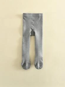 1件秋冬保暖兒童軟舒適緊身褲，黑/白色女童打底褲，適合日常穿著 - 淺灰色 - 查看 3