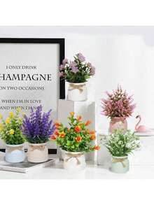 1pc Realistic Potted Floral Artificial Mini Plant With Pot, Suitable For Home Office Desk Decor
