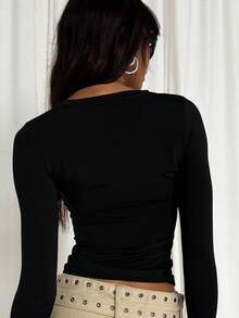 ملابس علوية طبقة أساسية طويل الأكمام ذو رقبة دائرية مناسب للربيع 2025 - أنيق ومتعدد الاستخدامات - الأسود - مشاهدة 3