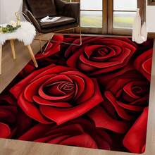 1pc Valentine'S Day Vintage Elegant Red Rose Design Area Rug, 2 Available, Non-Slip Washable Floor Mat, For Living Room, Bedroom, Playroom, Home Decor - Soft, Non-Slip, Indoor/Outdoor Carpet For Picnic, Caravan, Garden, Lawns, Balconies And Backyard - Easy To Clean, Decorative Carpet, Bedroom Accents - 彩色 - 查看 2