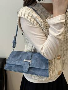 New Fashion Metal Decor Handbag Shoulder Bag, Suitable For Party, Outing, Vacation, Shopping And Daily Use, Can Store Coins, Phones, Also Suitable As Work Bag For Office Ladies, College Students And Professionals, Elegant Women Bag - Blue - View 4