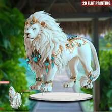 Glam Style Acrylic Lion Decorative Sign & Plaque With Stand - Multipurpose Animal Theme Decor For Desktop, Bedroom, Office, Dining, Living Room - No Text Elegance, 1 Piece
