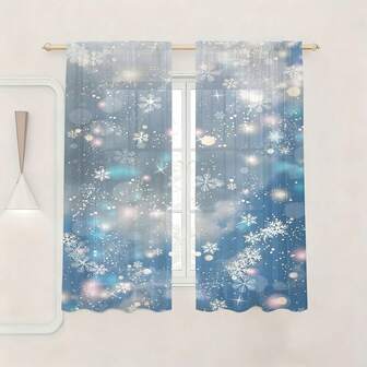 2 st glittrande snöflingmönster skira gardiner, glittrande designljus - filtrerande polyester skira gardiner för vinterfönster, stångfickor för vardagsrum och sovrumsinredning