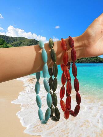 1件波西米亚风塑料云朵圆柱几何手工打结项链，礼品及日常佩戴