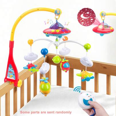 Brinquedo Berço Musical para Bebê com Luzes, Projeção e Melodia, Controle Remoto Móvel de Bebê Pendurado Rotativo com Sino, Jogo de Desenvolvimento Sensorial Presente para Recém-Nascidos (Algumas Peças São Enviadas Aleatoriamente)