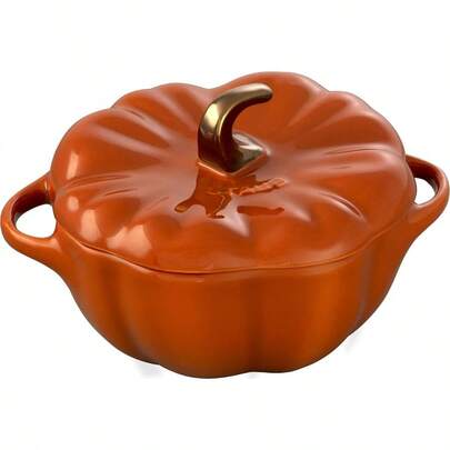 Ceramic 0.75qt Petite Ceramic Pumpkin Oven And Stove  Up To 572°F Pumpkin Dish Ceramic Baking Dish Candy Dish Burnt Orange
