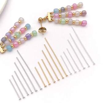 50 piezas de alfileres de cabeza plana chapados en oro 18K real, accesorios para joyería, alfileres de cabeza plana para hacer pendientes, collares, pulseras y otros accesorios DIY