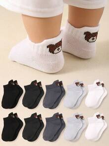 10 双装男婴短袜，带后跟，加高设计，可爱小熊图案，适合 0-3 岁宝宝，秋冬季穿着。 - 彩色 - 查看 1