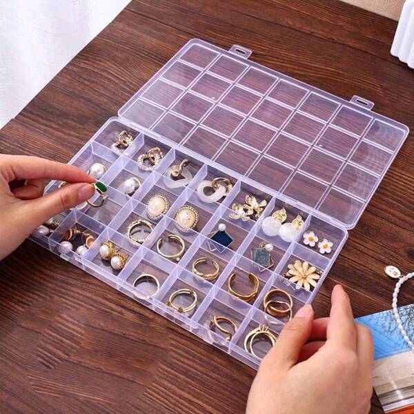 1pc Multi-Purpose Clear Plastic Storage Box With 4/10/15/24 Fixed Compartments, For Organizing Earrings, Rings, Jewelry And Nail Art Accessories