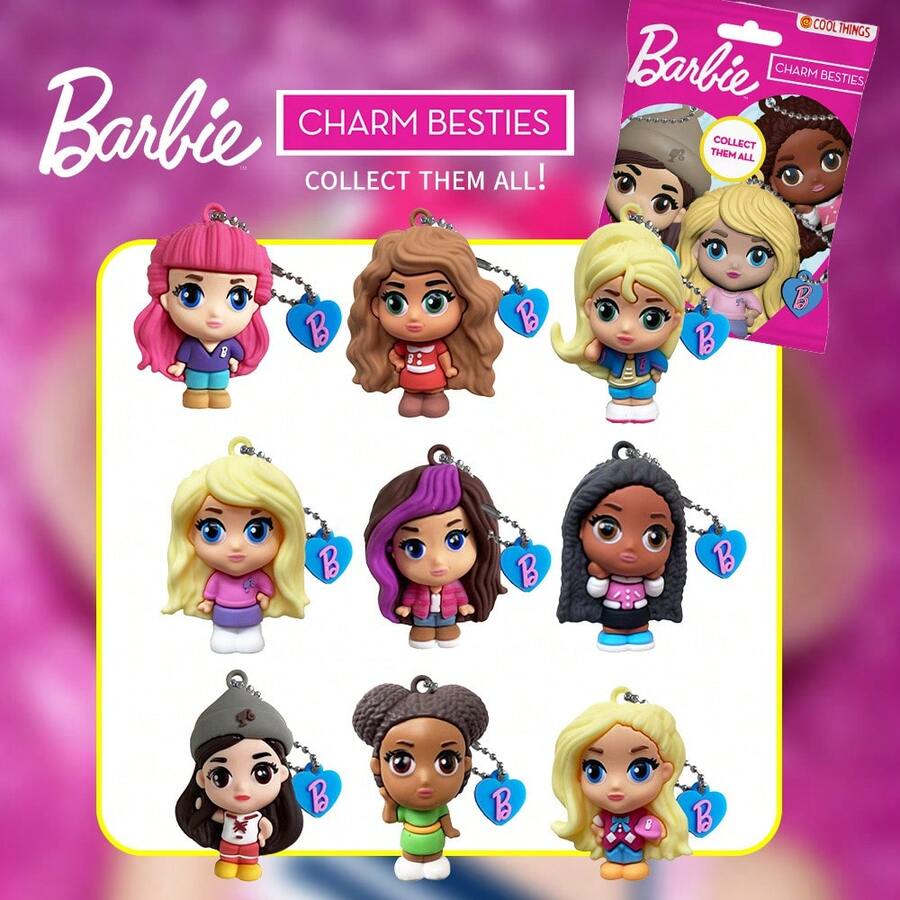 Mattel 1PC Barbie Officially Licensed 3D Anime Character Series Mystery Bulk Bag Clip Party Favor Keychain Cute Blind Bag Keyring Random One Barbie Skipper Or Other Characters Bag Charm Fashion Accessories For Family Friends Birthday Christmas Anniversary Newyear Festival Gifts